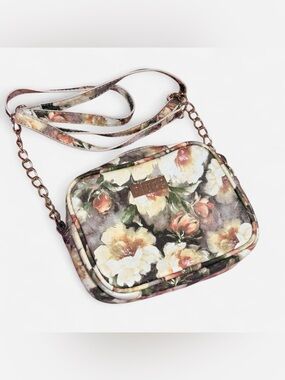 Piure Floral Rose Tapestry Shoulder Bag — Gold Chain Zipper England 7"x5.5"x1.75